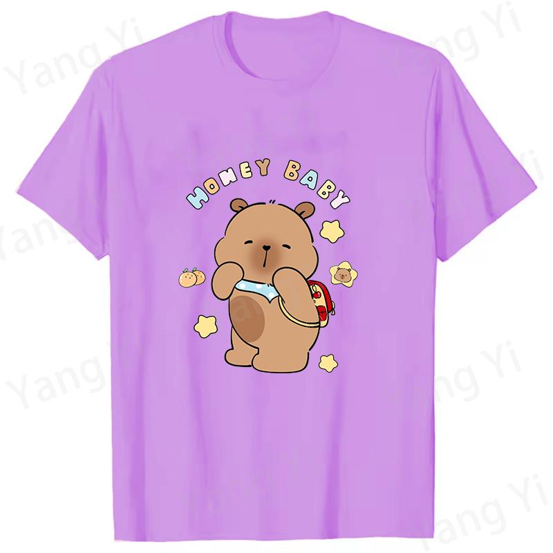 Modische Capybara Trage Rucksack Druck T-Shirt Lässig Kurzarm Grafik T-Shirt Unisex Locker Harajuku Shirt Honey Baby Oberteile