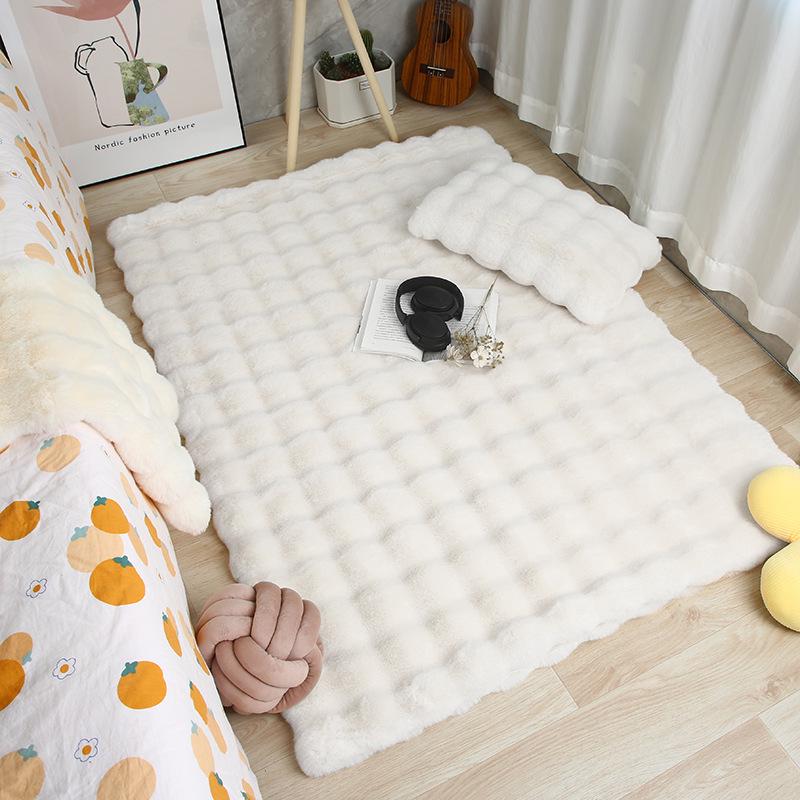 3D Bubbly Králičí Kožešina Omyvatelná Přikrývka na Výklenek a Stříhatelná Koberec