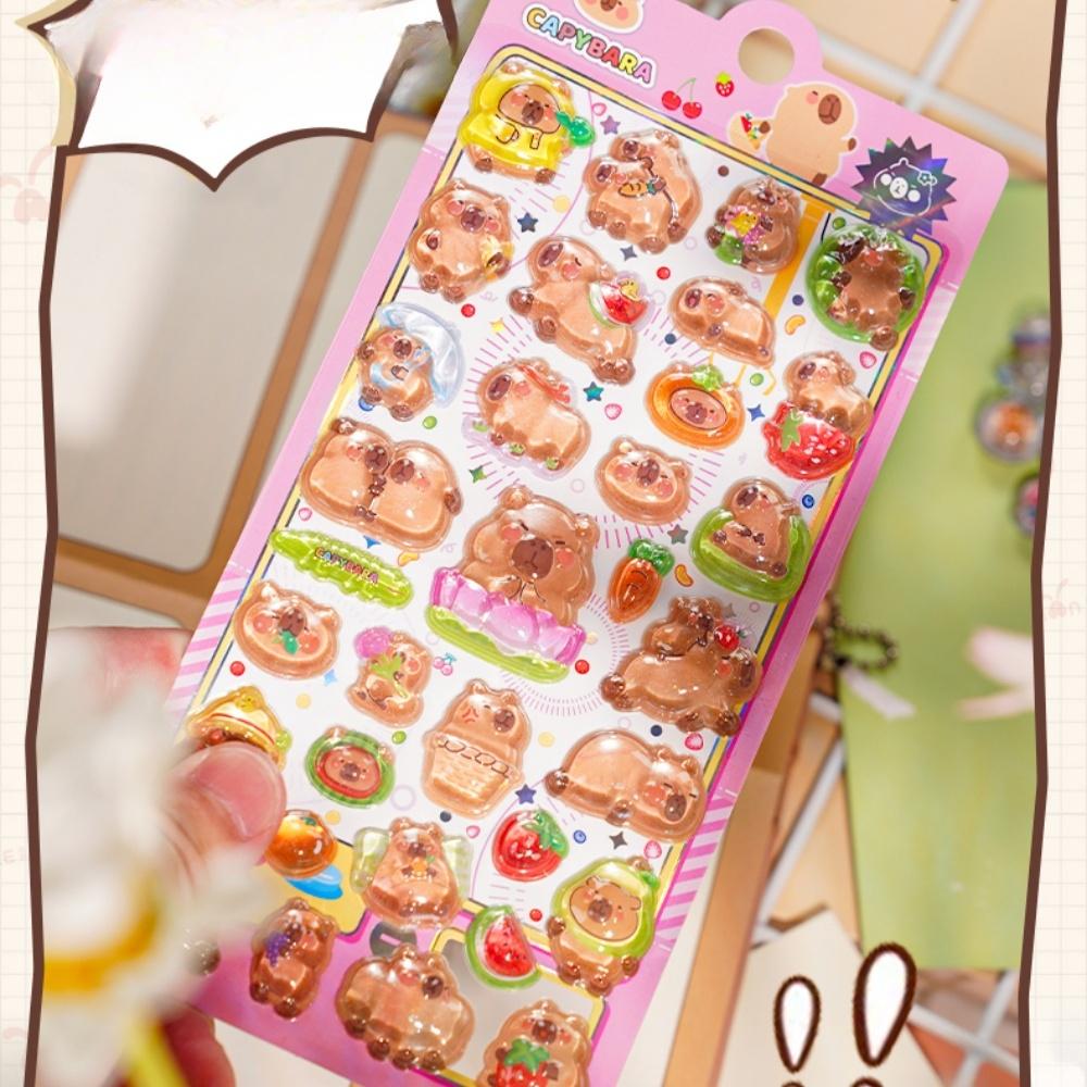 2 pcs/lot Capybara Enjoy Life Cartoon Drop 3D Relief Stickers Scrapbooking DIY Journaling Stationery Diary Decor Cute Stickers