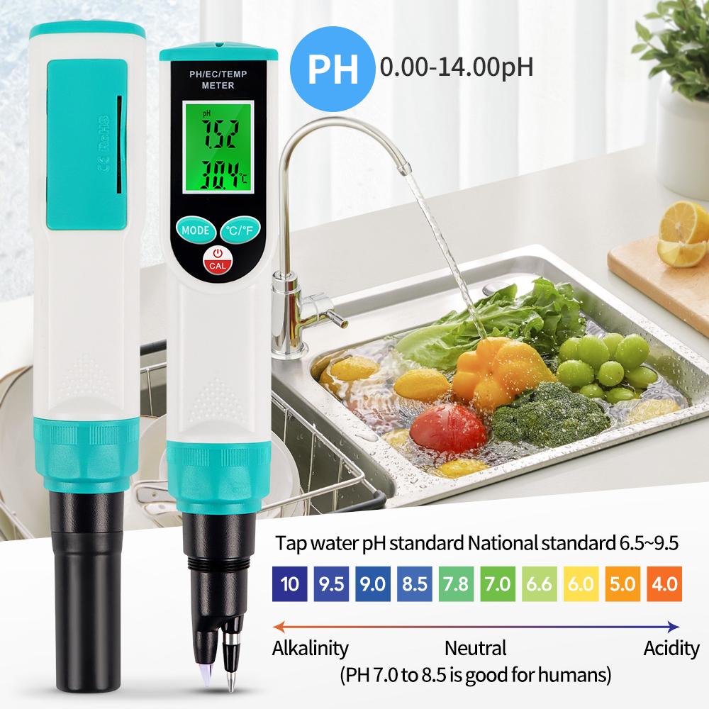 Digital Food PH Meter 0.00~14.00pH Temp PH Tester EC Meter for Meat Dough Sausage Cheese Soil Tester High Accuracy