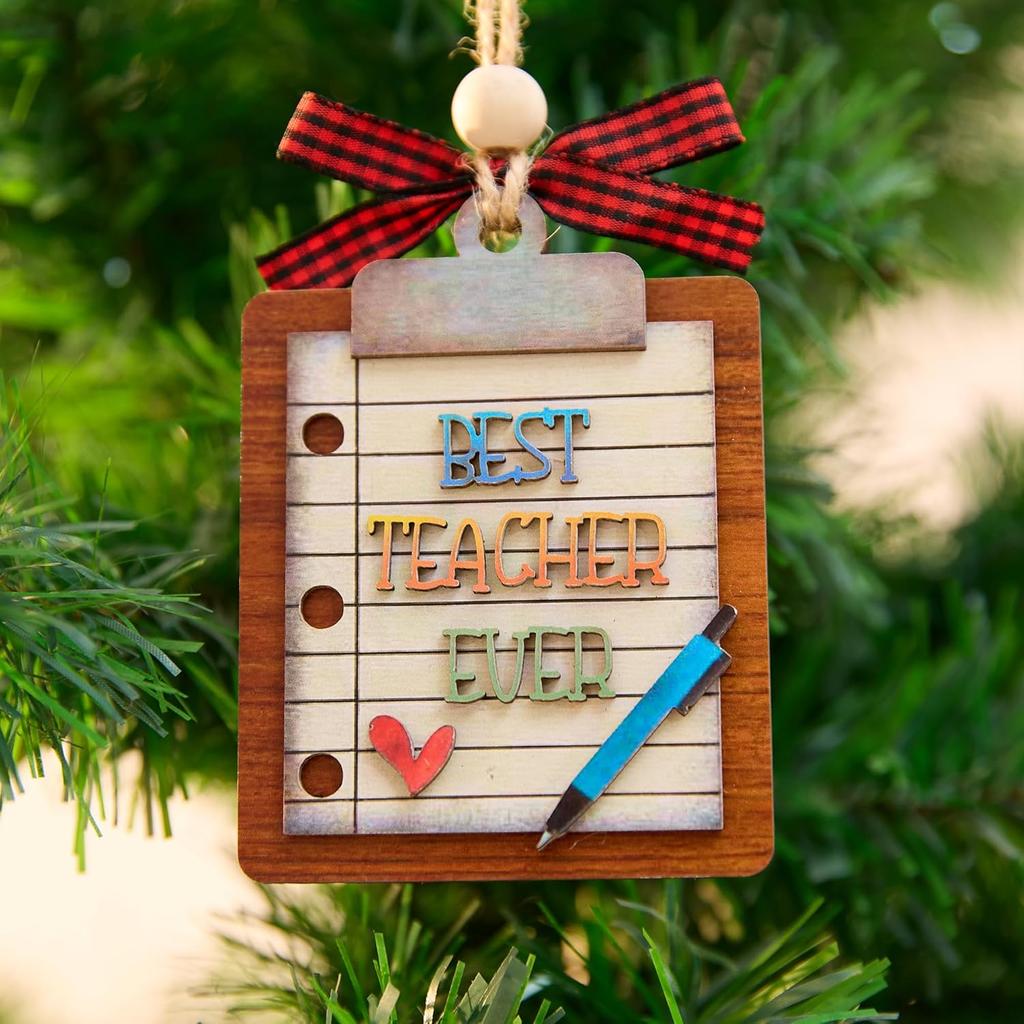 Best Teacher Ever 3D Wooden Ornament 4 Inch Classroom Gift Clipboard Design