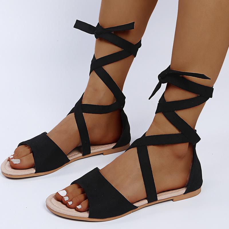 Fashion Women Sandals Flat Beach Dress Shoes Fashion Slippers 2025 Summer Female Cross Tied Lace Up Flip Flops Retro Slides