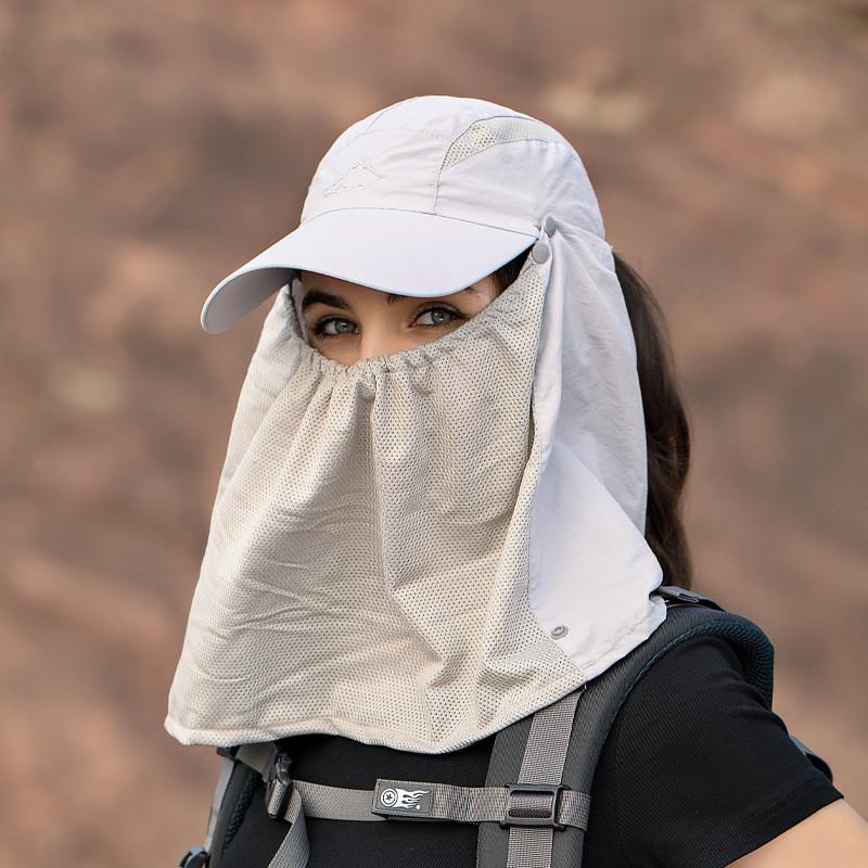 Sun Breathable Summer Hat With Wide Brim And Face Mask Design For Outdoor