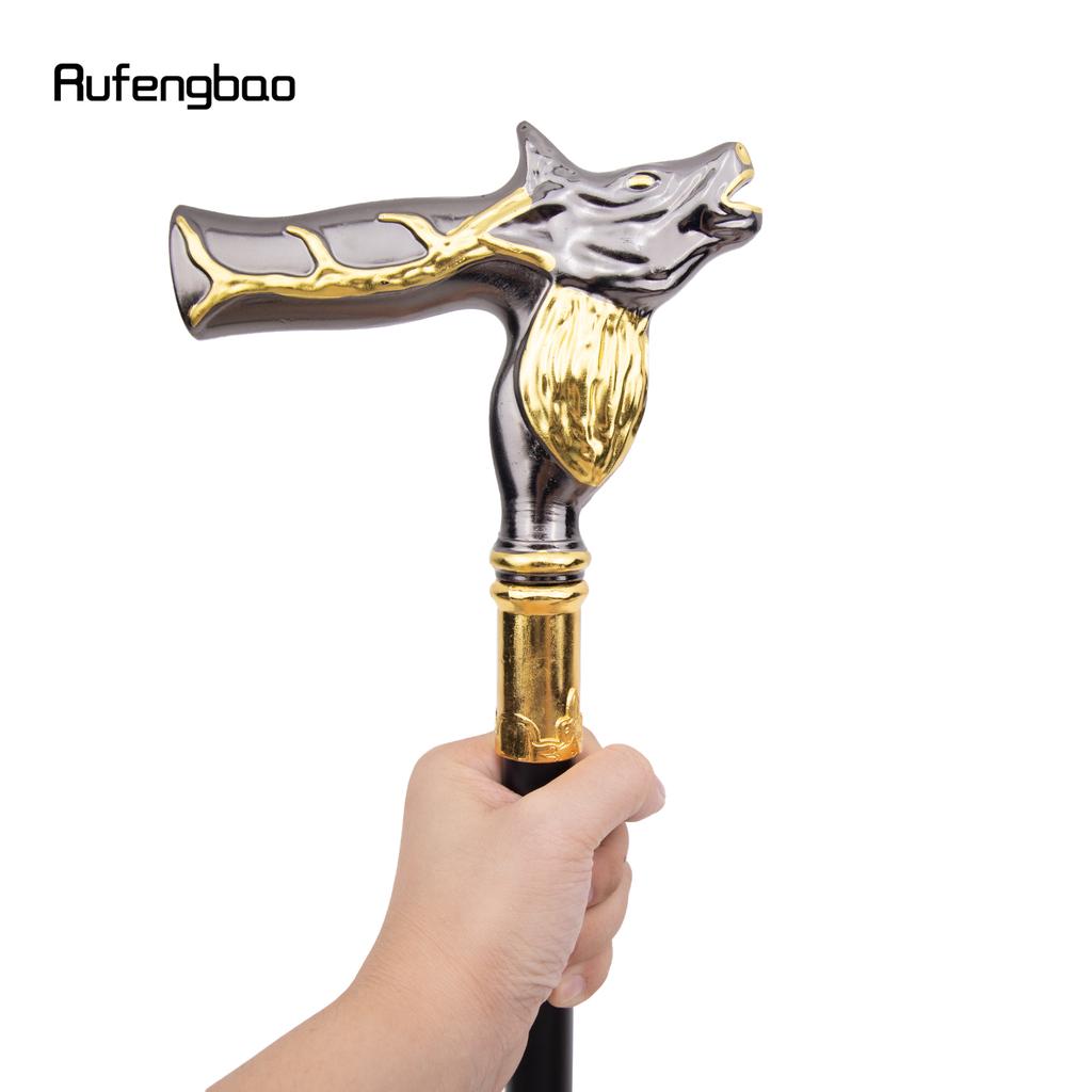 Golden Black Deer Walking Cane Fashion Decorative Walking Stick Gentleman Elegant Cosplay Cane Knob Crosier 92cm