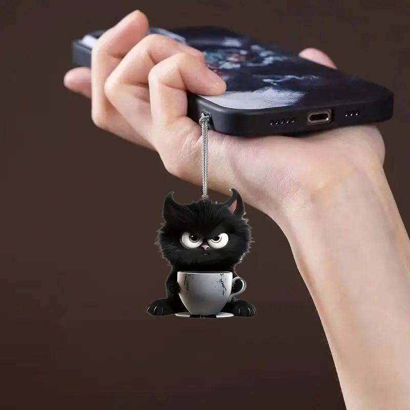 Acrylic Flat New Cute Black Kitten Pendant Cross-border Flat Car Rearview Mirror Pendant Keychain Pendant
