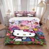 3pcs Flowers and Butterflies Hello Kitty Pattern Bedding Three-Piece Set (1 Cover + 2 Pillowcases, No Fillings), Soft and Comfortable S021