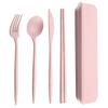 4Pcs/Set Reusable Portable Plastic Cutlery Set with Storage Box Students Spoon Fork Cutter Chopsticks Tableware Set for Outdoor Travel