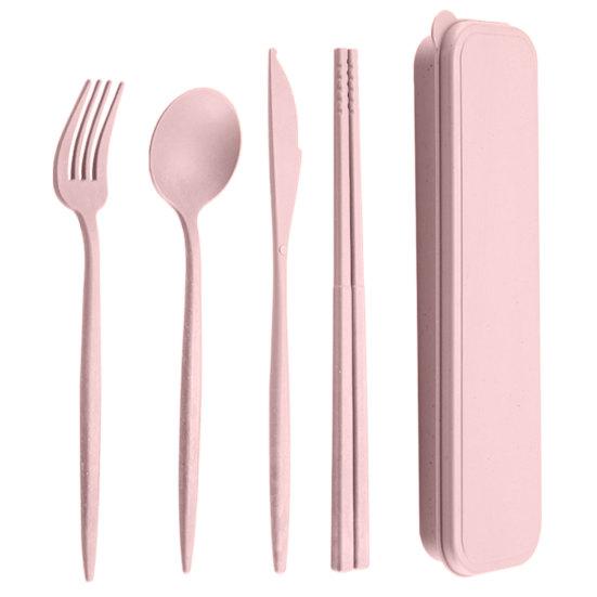 4Pcs/Set Reusable Portable Plastic Cutlery Set with Storage Box Students Spoon Fork Cutter Chopsticks Tableware Set