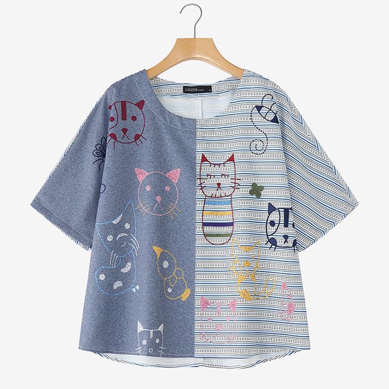 

ZANZEA Женские повседневные футболки с круглым вырезом, рукавами 3/4, свободного кроя, в стиле пэчворк 4XL синий