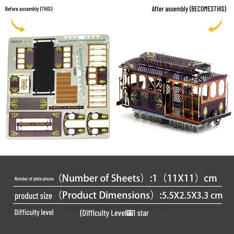All-Metal 3D Tracked Sightseeing Tram Puzzle Toy - Stainless Steel DIY No-Glue Model