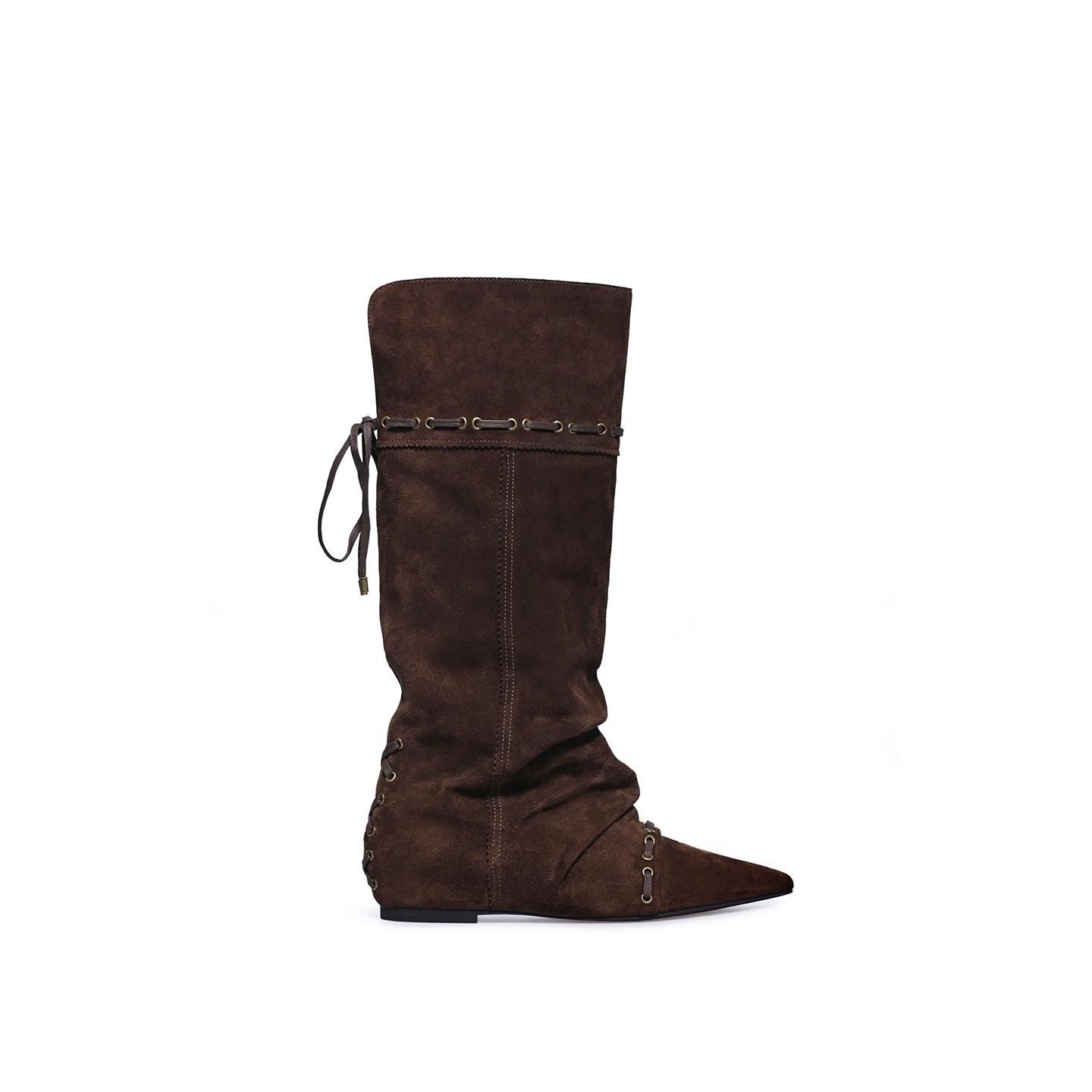 

Super Soft Lambskin~ Stacking Folded Knight Boots Women s 2025 New Folding Two Wear Western Cowboy Boots Long Boots 40