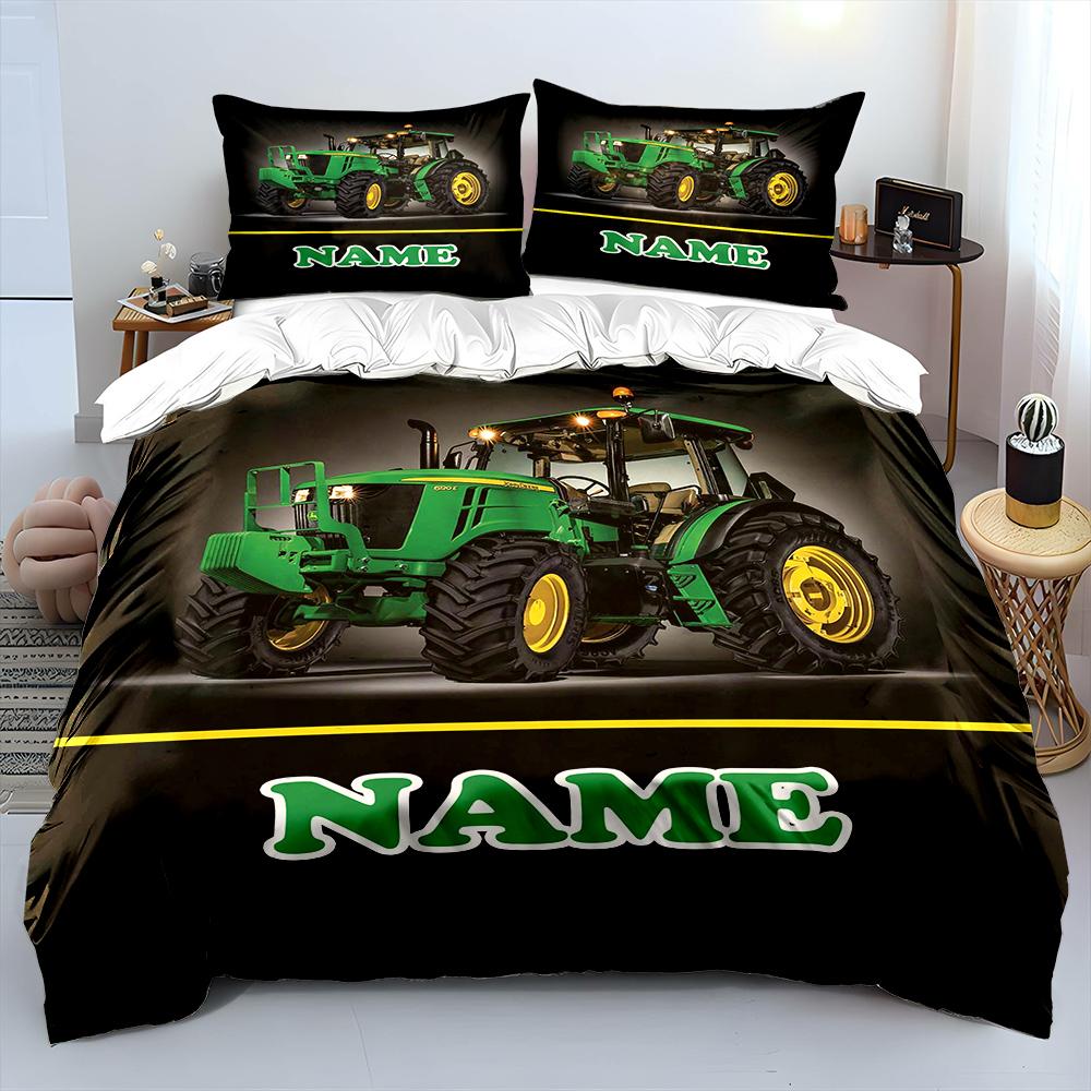 3PC Name Custom Quilt Cover Tractor Print 1Duvet Cover 2 Pillowcases Adult Children Bedding Set Luxury Bed Comforter Set