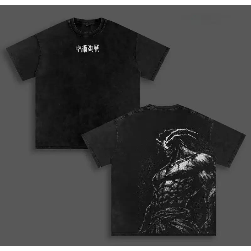 Jujutsu Kaisen Makora Graphic T-shirt Anime Washed Oversized T Shirt Summer Short Sleeve Casual Cotton Tees Tops Men Clothing