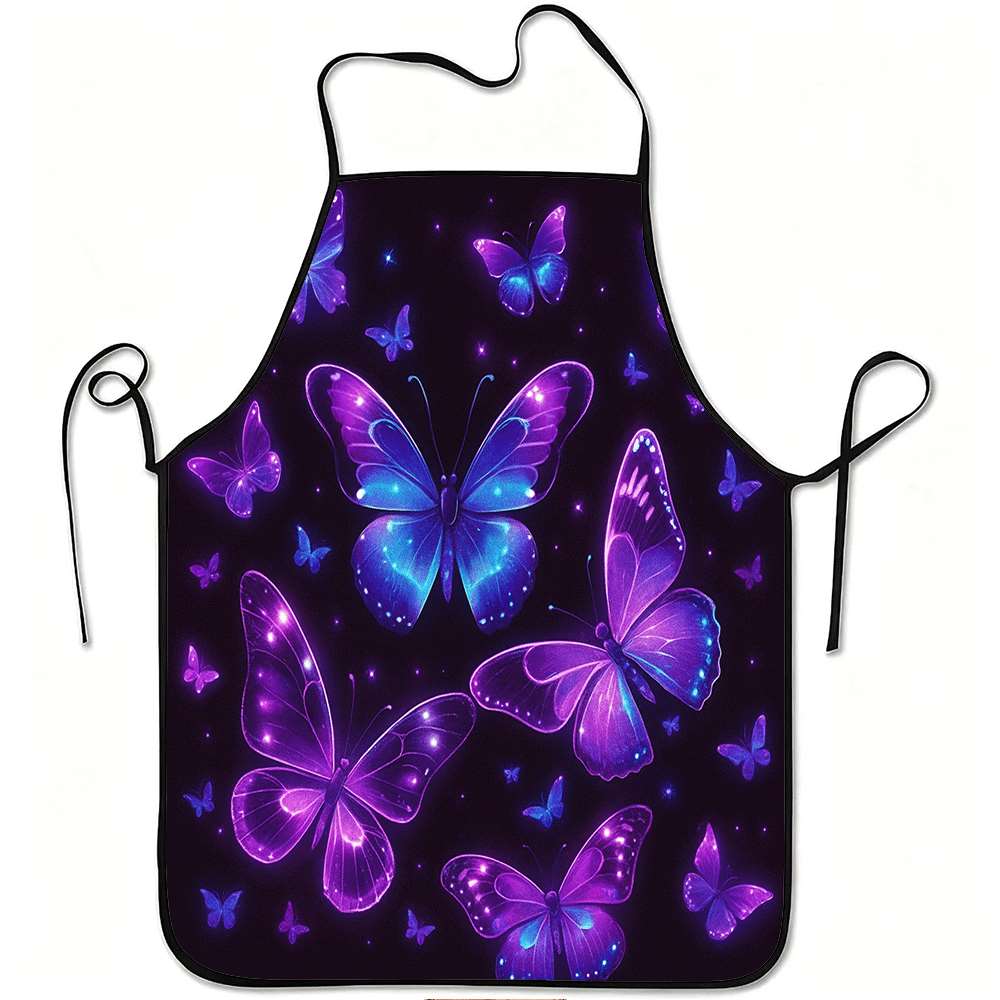1 Piece of Creative Fashion-Themed Apron, Neon Glowing Butterfly Retro Design Apron, Unisex, Perfect for Crafts, Baking, Painting, Kitchen and Househo
