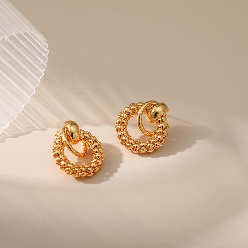 Vintage French Twisted 18k Gold Plated Hollow Circle Fashion Earrings For Women