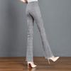 2024 Summer Women's Black & White Plaid Slim-Fit Stretchy Micro-Flare Pants with Elastic Waist