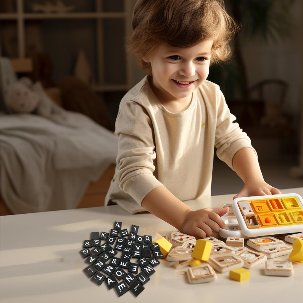 100Pieces Alphabet Letter Block Wood Puzzle Game for Kids and Adult Enhancing Cognitive Skill and Fun Learning Props