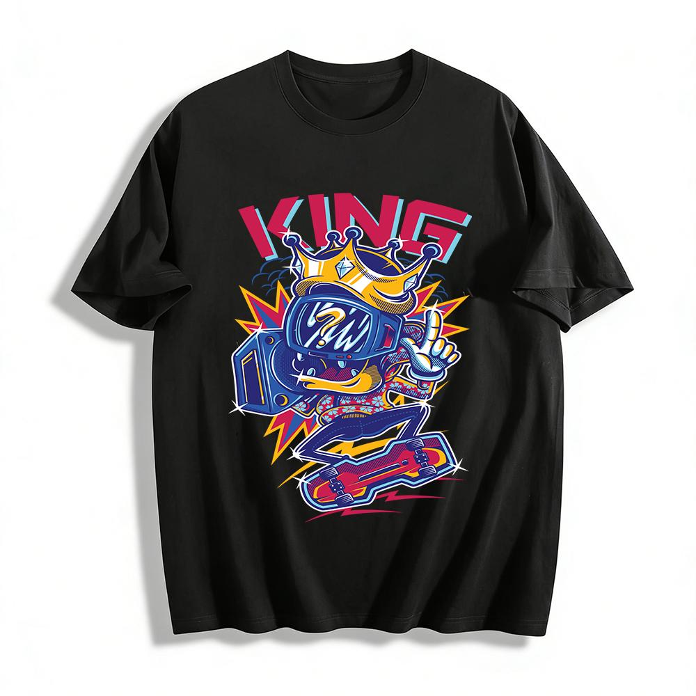 Street Skateboard King Vintage Graphic Tee Unisex Casual Top Pure cotton T-shirt XXS