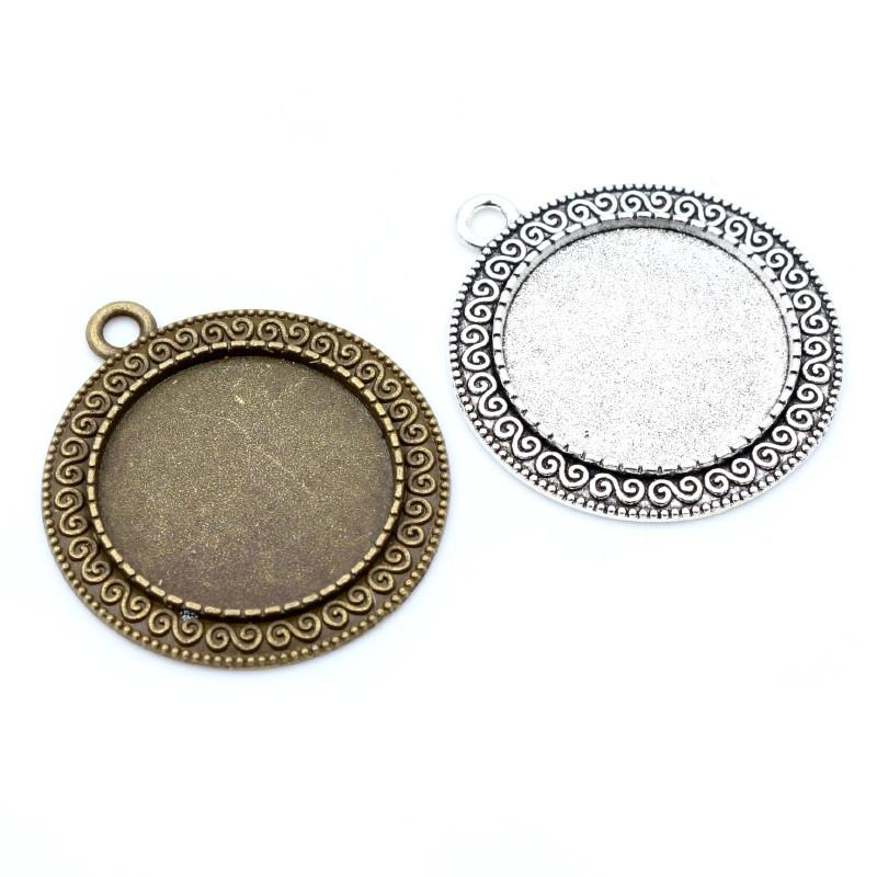 New Fashion 5pcs 25mm Inner Size Black Antique Silver Plated Bronze Flower Simple Style Cabochon Base Setting Charms Pendant