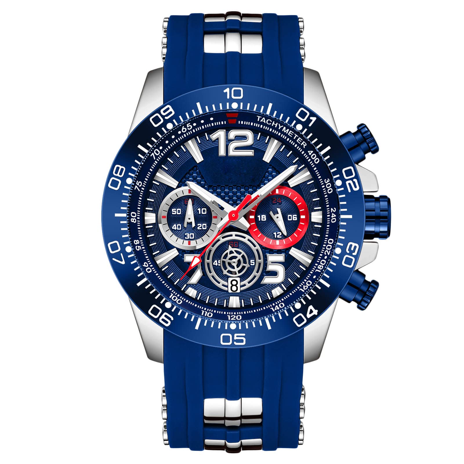 

RORIOS Waterproof Analog Watch with Date Luminous Quartz Silicone Blue Perfect for or as a Gift Men s Chronograph, Calendar, Display, Movement, Strap,