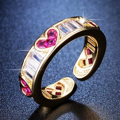 Niche Design Love Zircon Open Ring, Female Sweet Heart-shaped Advanced Sense Index Finger Ring, Adjustable Ring.
