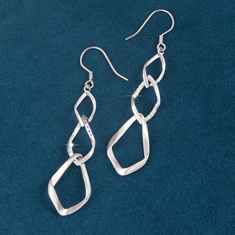 Elegant Water Drop Tassel Earrings, 925 Sterling Silver, Slimming Hollow Design for Women
