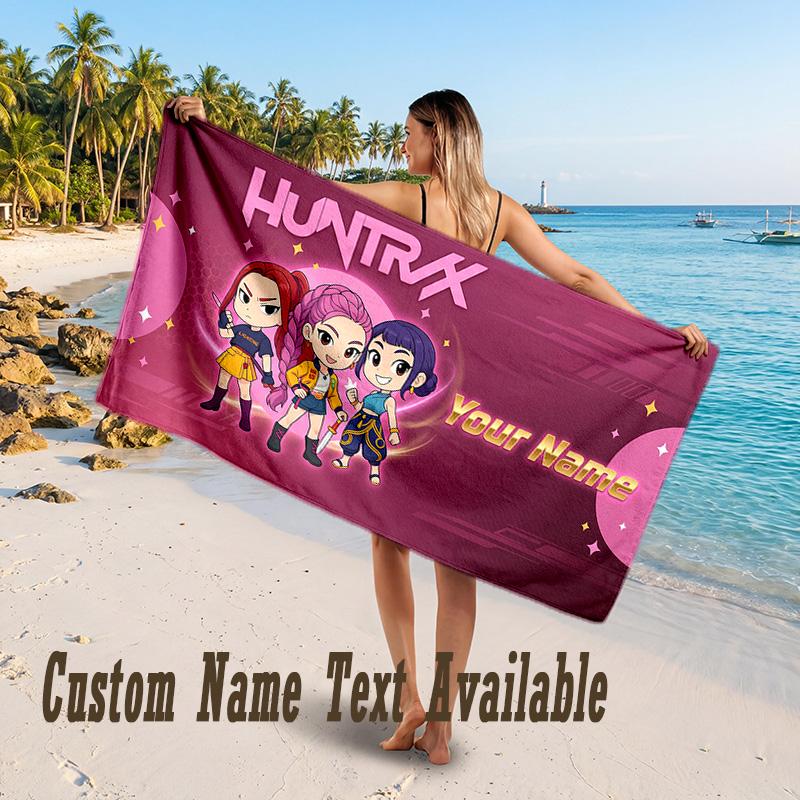 Kpop Demon Hunters Design Beach Towel Custom Text Large Towel for Beach Vacation