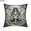 2D Flat 1pc Halloween Gothic Woman Throw Pillow Covers Black Pillowcases One-Sided Printing Without Pillow Inserts Sofa Bed Decor for Bedroom Living R