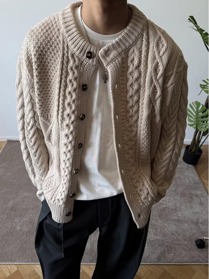 Men's Autumn Winter Retro Knit Sweater Coat - Casual & Trendy, Stand Collar