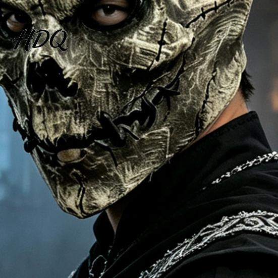 Realistic Latex Face Cushion Horror Skull Masque, Scary Halloween Hood Masque with Costume Accessories Stitched Texture, Creepy Accessory for Cosplay