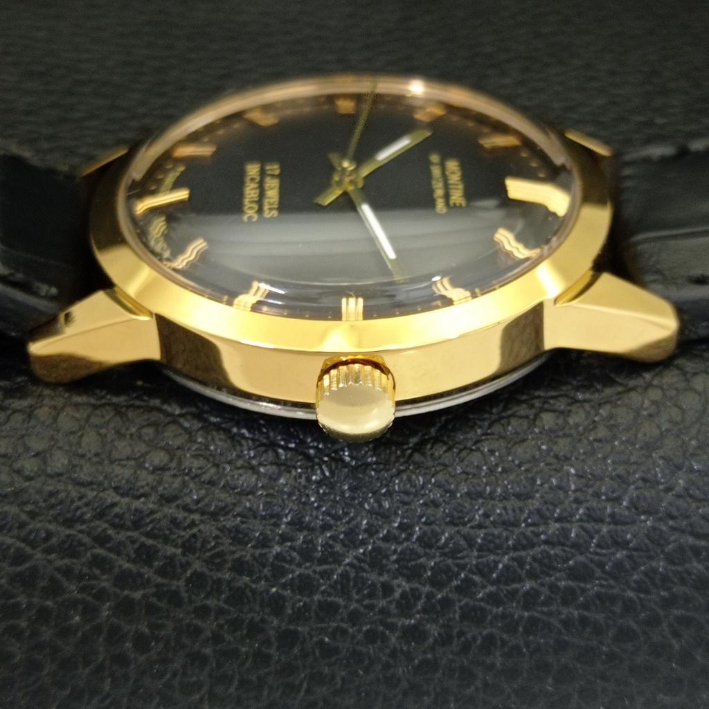 שעון יד לגברים שוויצרי וינטג' מחודש MONTINE מנגנון מתיחה ידנית לוח שחור a441066-1