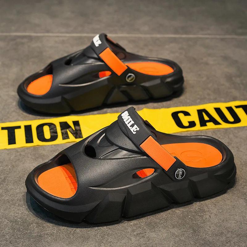 

Мужские тапочки, летние шлепанцы на платформе с мягкой подошвой из ЭВА, домашние и уличные прогулочные пляжные туфли, шлепанцы, мужская обувь 36 чёрный