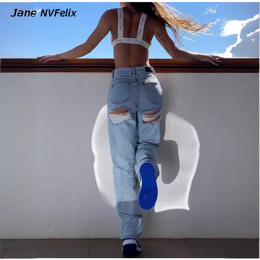High-Waisted Ripped Slim-Fit Fashion Jeans for Women