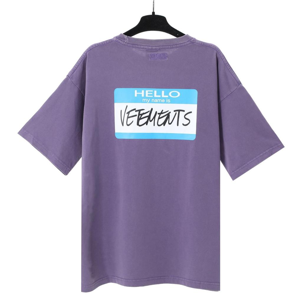 T-shirt in cotone puro a doppia filatura, lavata e invecchiata, con stampa di lettere Vetements, versione alta transfrontaliera, per uomo e donna