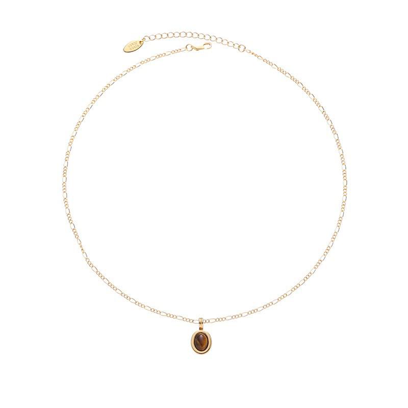 Meillard Nische Tigerauge 18k Titanstahl Halskette: Hochwertige vielseitige Pulloverkette für Damen