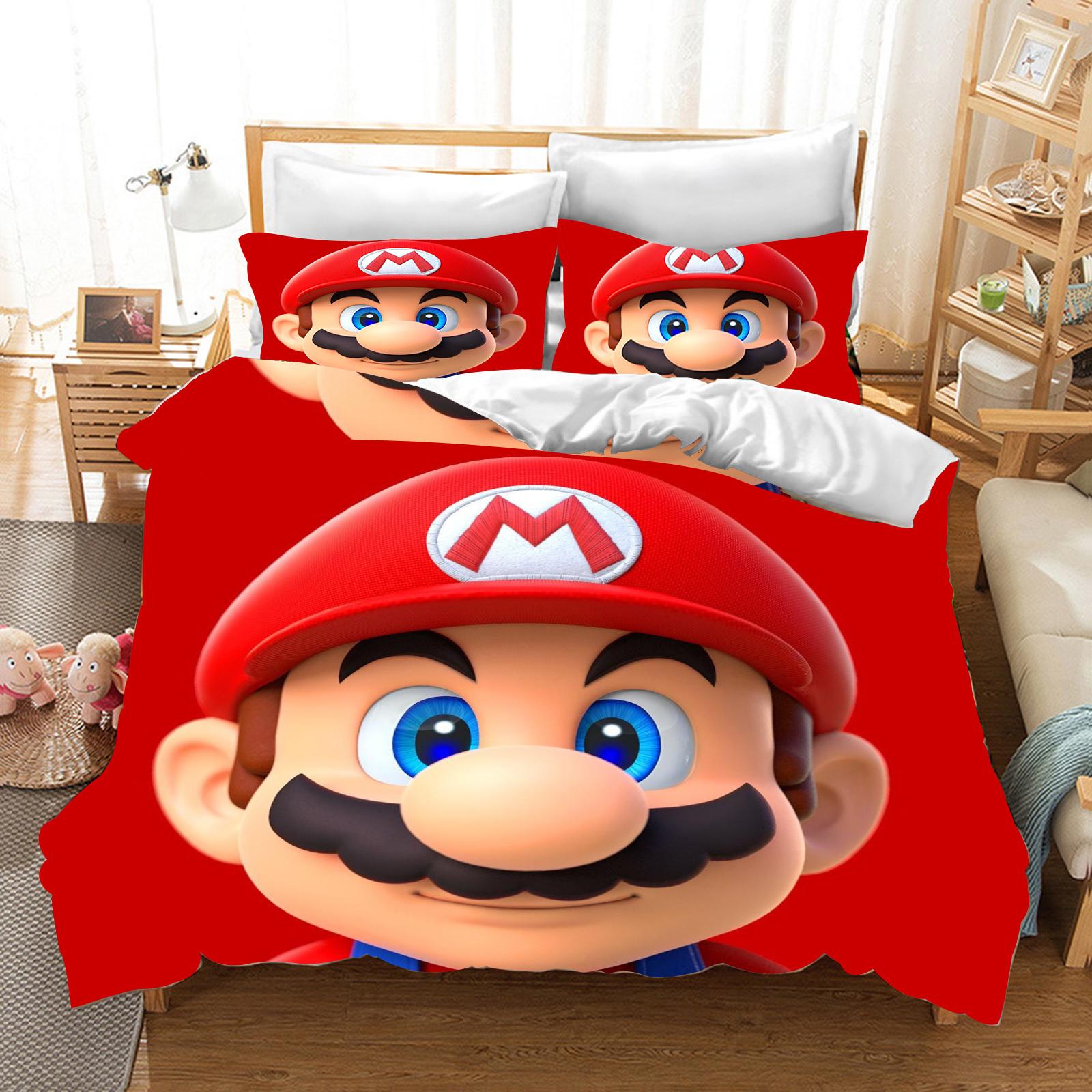 

Mario Duvet Cover Set Comforter Bedding 3d Children S Bedding Set 3-Piece 1 Quilt Cover King Size 173X233CM
