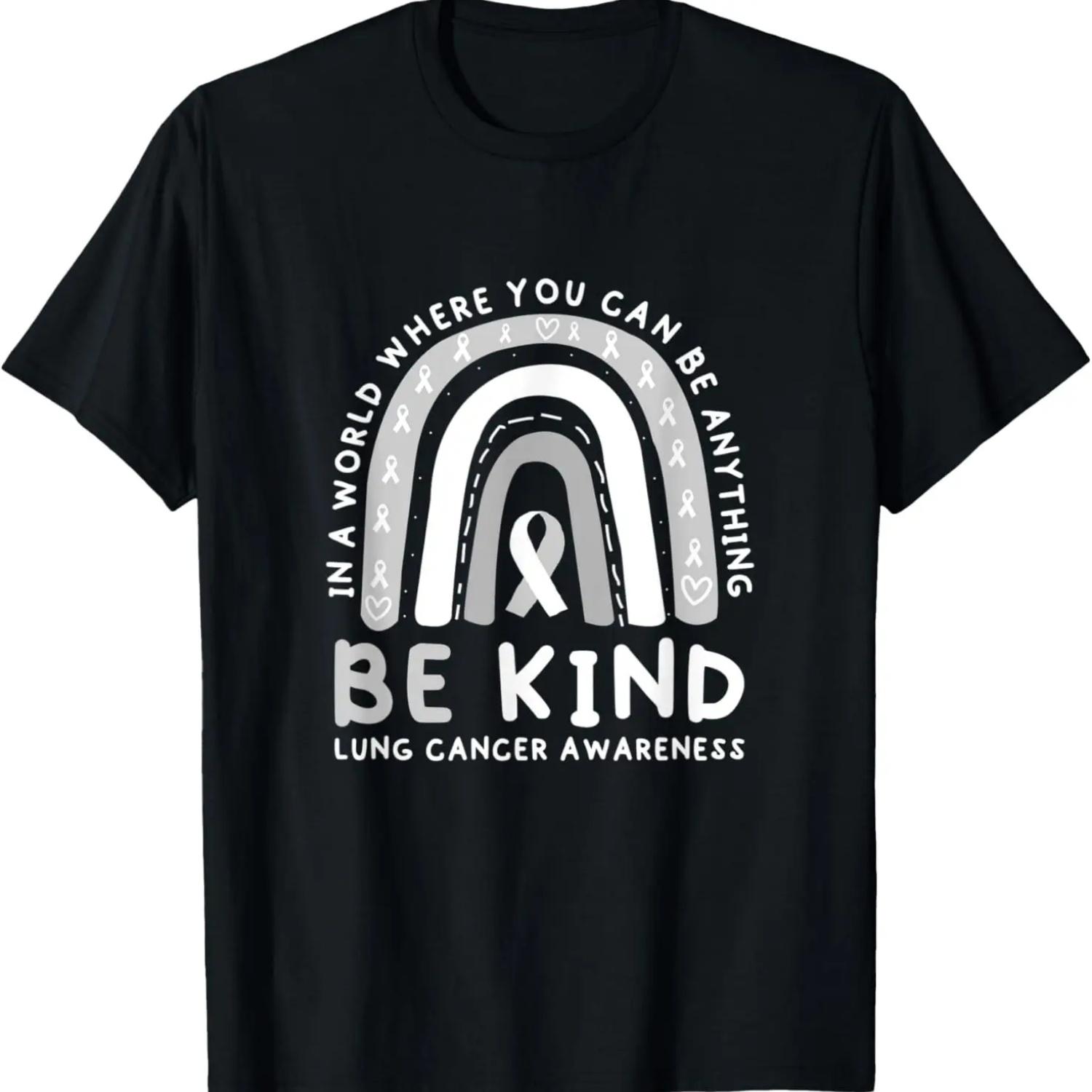 Lung Cancer Awareness Rainbow White Ribbon Be Kind Kindness T-Shirt S чёрный