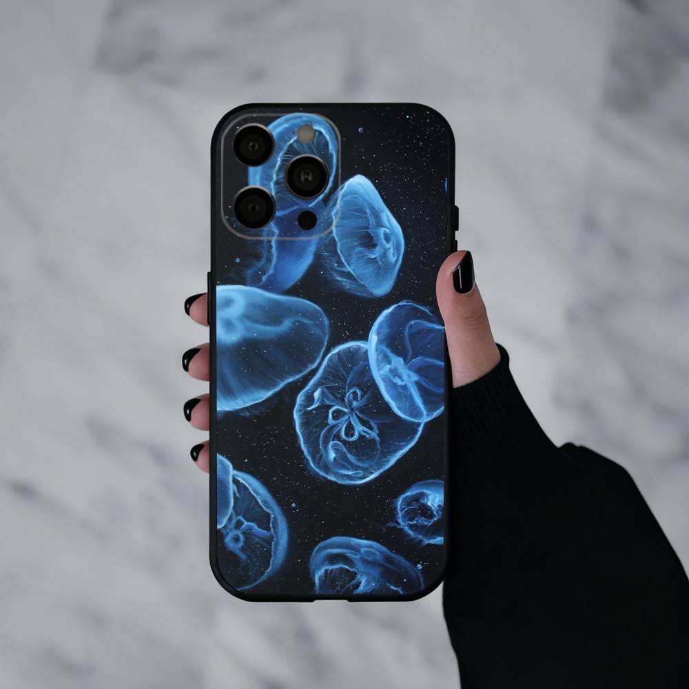Pink Jellyfish Tear Phone Case For iPhone 17pro, 16,15,14,13,12,11 X XR Plus,Others Soft Black Cover