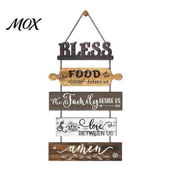 Decorative Wooden Letters for Wall Kitchen Decor, 5 Panel Bless Food Family Love Splicing Art Hanging Sign, Farmhouse Dining Room Living Pastoral