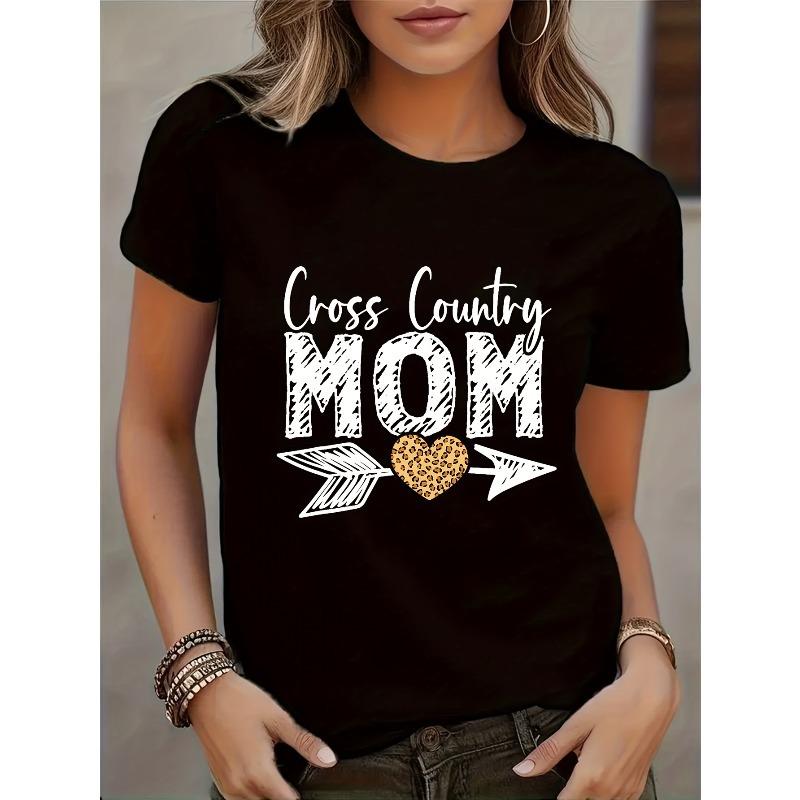 

Women s Cross Country MOM Graphic T-Shirt Casual Round Neck Short Sleeve Geometric Print Comfort Tee S чёрный