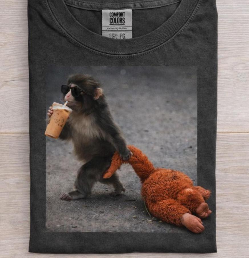 Baby Monkey Punch Drinking Iced Coffee Shirt Unisex T-Shirt XXL