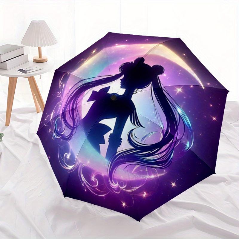 

1pc Moonlit Silhouette Pattern Umbrella, Fashionable, Personalized, High-Value Folding Umbrella, a Must-Have for Summer, 8-Rib Durable Iron Frame, Tri