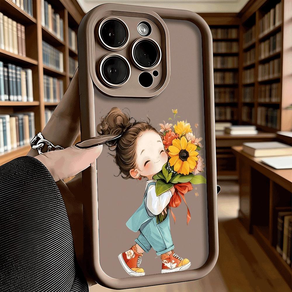 Cute Girl Holding Sunflower Bouquet Anti-Slip TPU Phone Case For Xiaomi Redmi Note 15 14 13 12 11 10 9 Pro Full Protective Cover