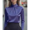 Women's Satin Shirt with Stand Up Collar and Pleated Long Sleeved Top, Elegant and Slimming Shirt for Commuting In The Workplace