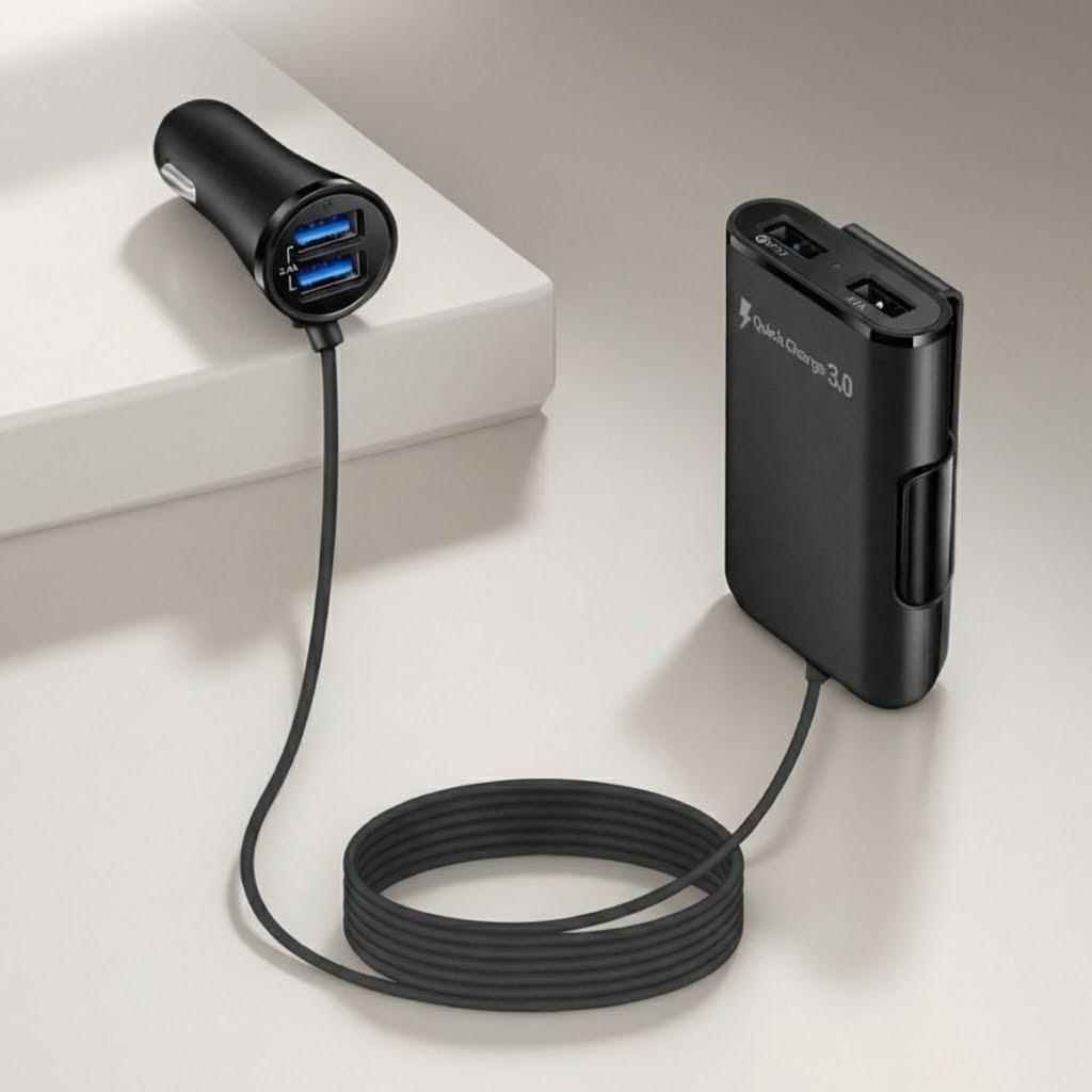 

4-Port USB Car Charger Adapter Quick Charge 3.0 for Backseat 24A Front Seat Charger Multi-Device Charging Accessory чорний