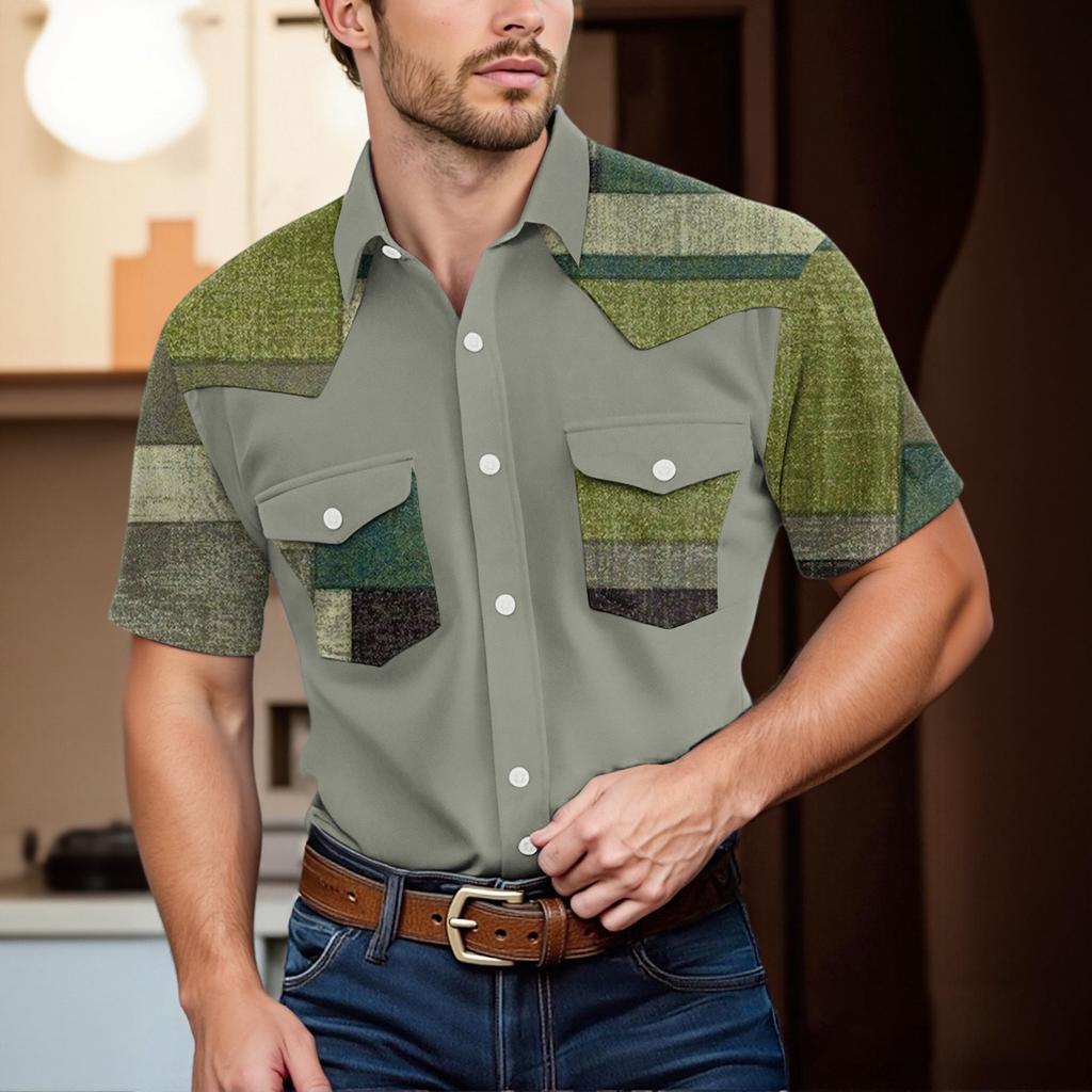 Pánské módní s klopou a krátkým rukávem ležérní top délky po ramena