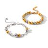 Gold and Silver Two-tone Stainless Steel Round Bead Bracelet for Women, Versatile Color-block Beaded Bangle