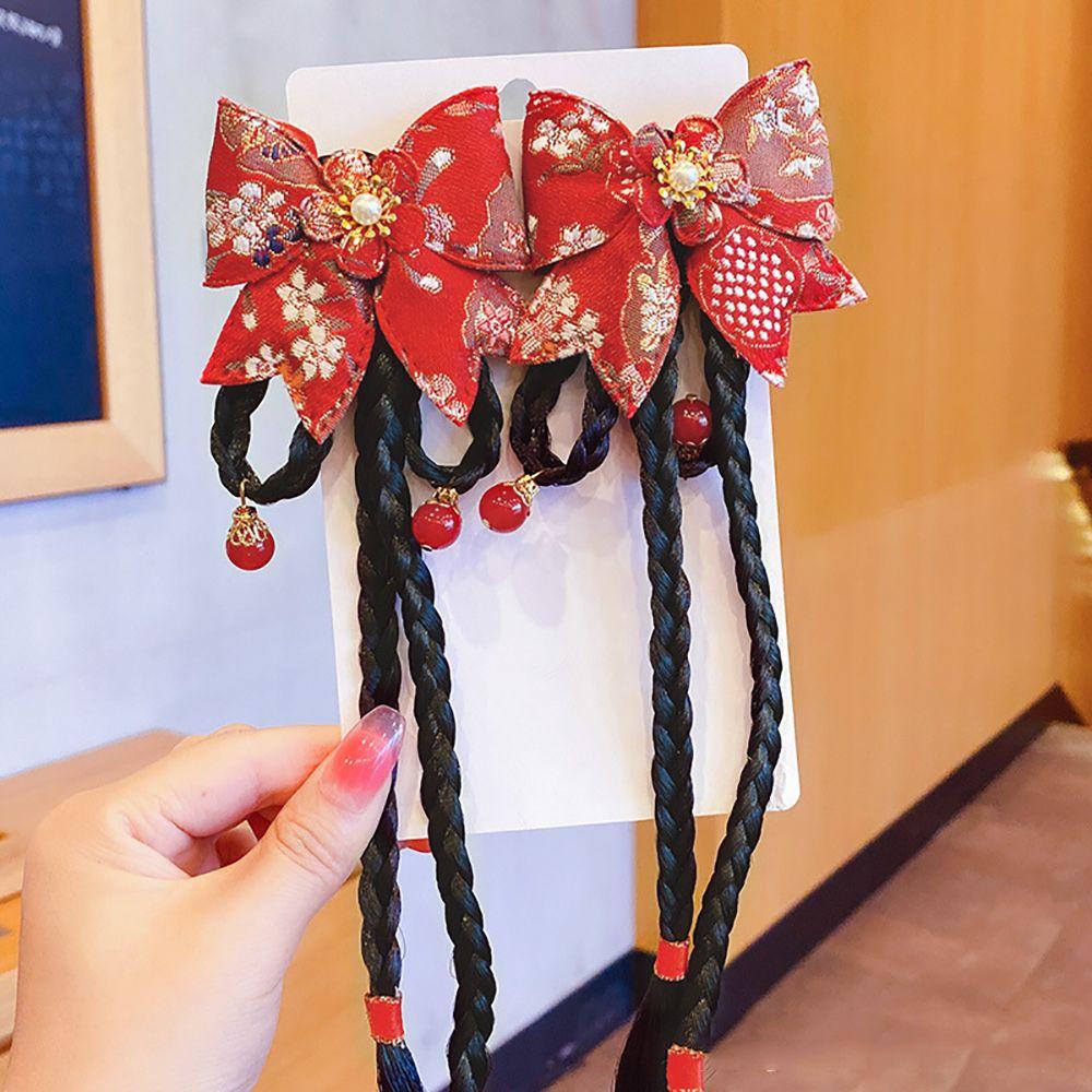 Cloth Chinese Style New Year Festive Bow Hairpin Side Clip Wig Braid Hairpin Hair Accessories