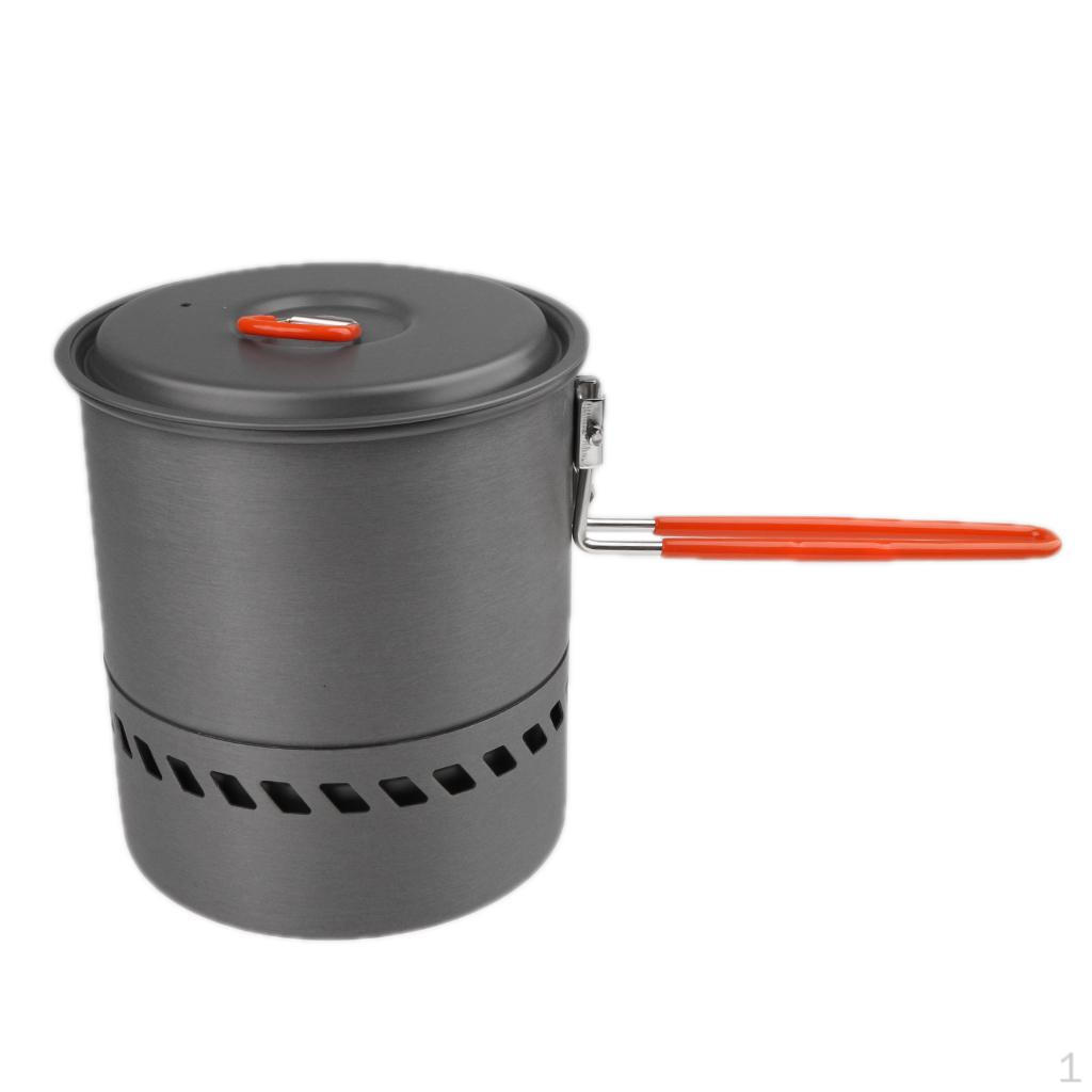 1.5L Camping Heat Exchanger Pot Outdoor Portable Cookware Picnic Quick Heating Kettle Folding Handle