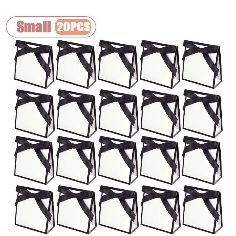 10-80PCS Black White Bow Gift Bag Wedding Birthday Bridal Shower Party Tote Elegant Reusable Gift Packaging Bag